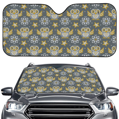 Owl Knitted Pattern Print Car Windshield Sun Shade