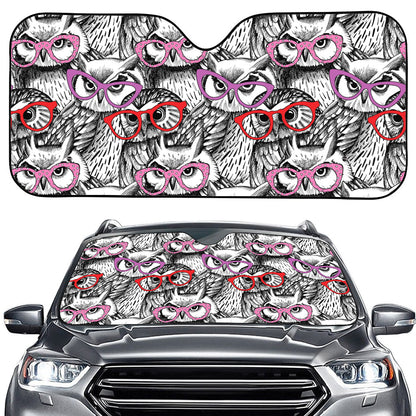 Owl With Glasses Pattern Print Car Windshield Sun Shade