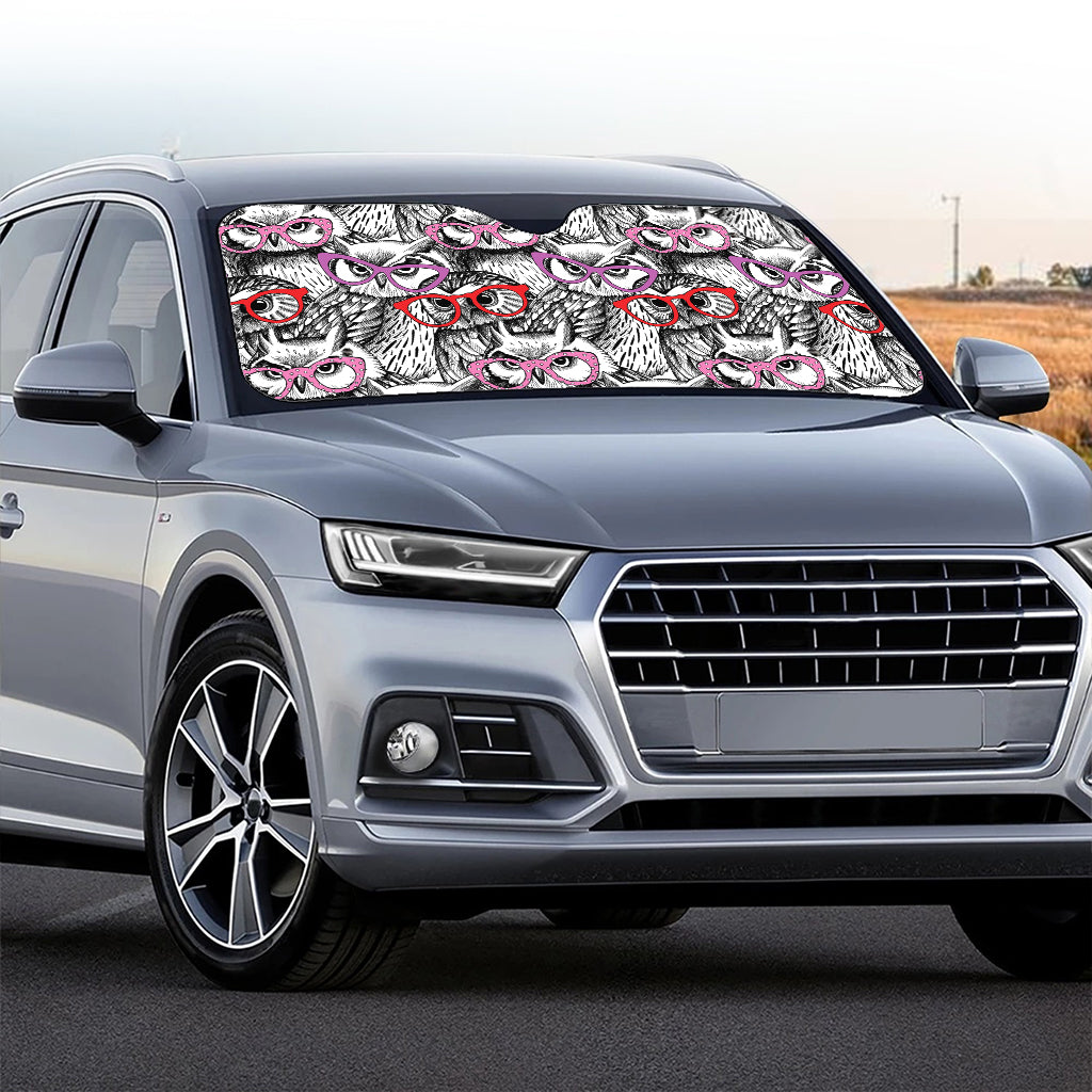Owl With Glasses Pattern Print Car Windshield Sun Shade