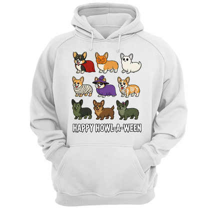 Corgi Halloween T-Shirt – Happy Howl-a-ween Graphic Gift for Dog Lovers