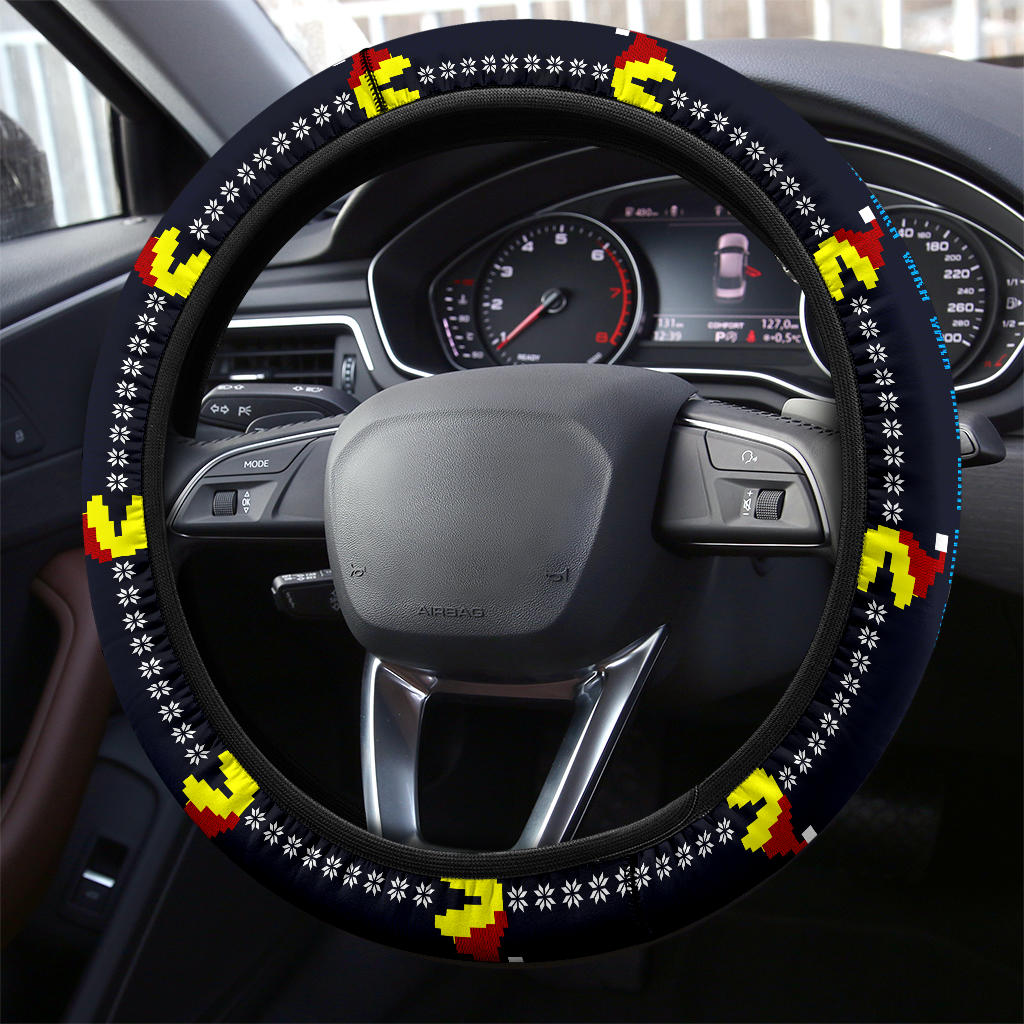 Pacman Funny Christmas Premium Custom Car Steering Wheel Cover