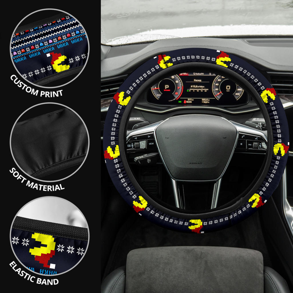 Pacman Funny Christmas Premium Custom Car Steering Wheel Cover