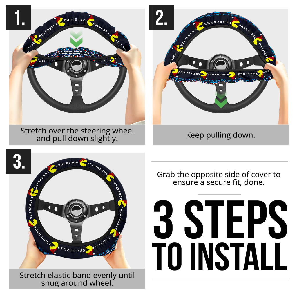 Pacman Funny Christmas Premium Custom Car Steering Wheel Cover