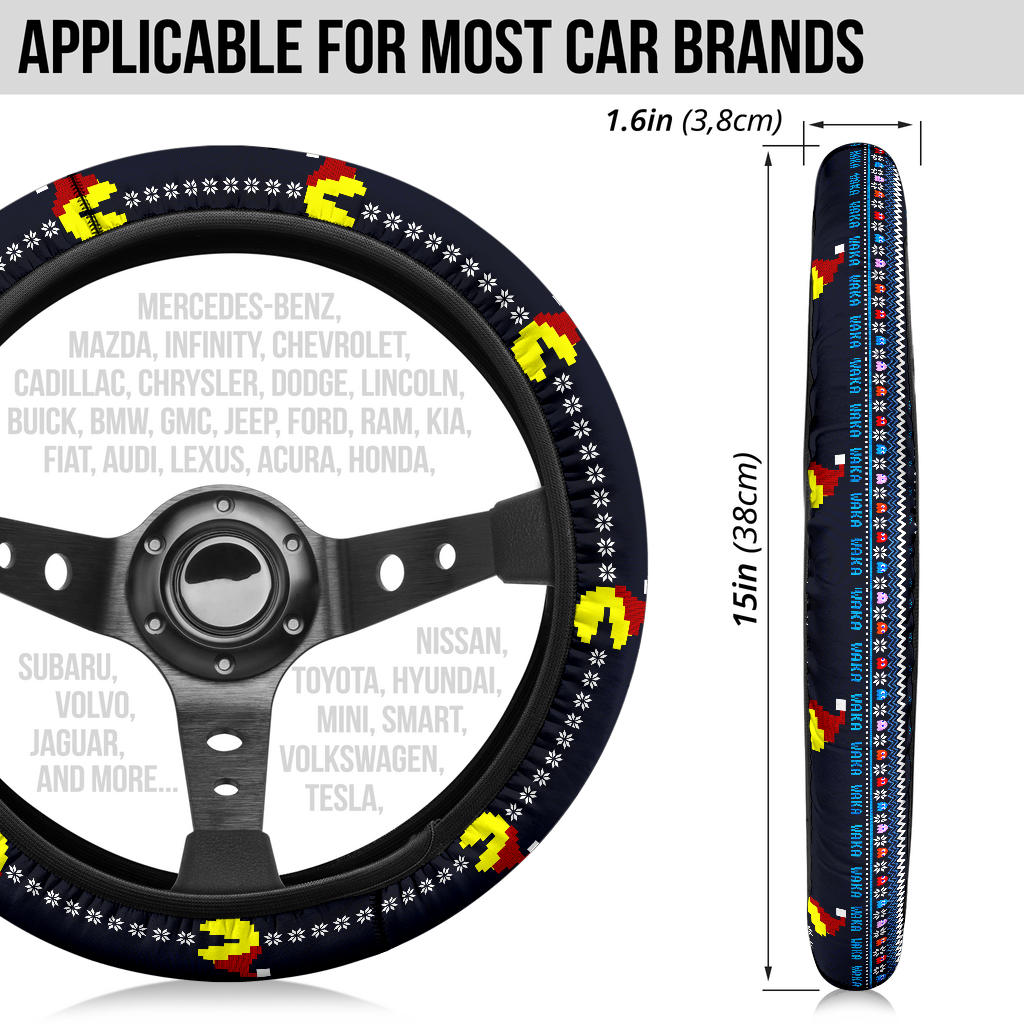 Pacman Funny Christmas Premium Custom Car Steering Wheel Cover
