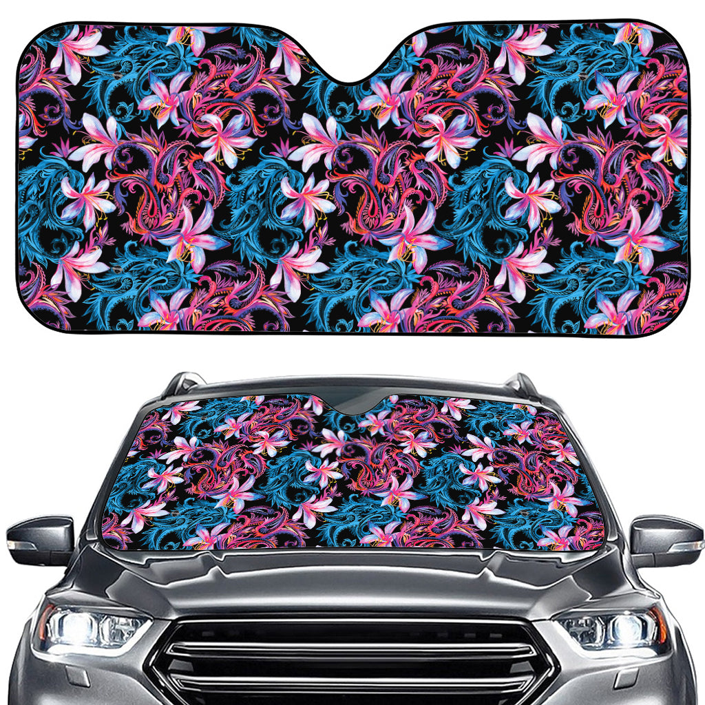 Paisley And Floral Pattern Print Car Windshield Sun Shade
