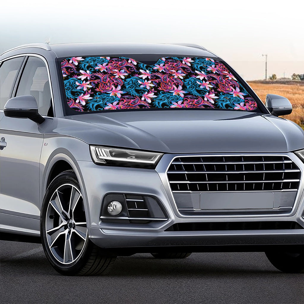 Paisley And Floral Pattern Print Car Windshield Sun Shade