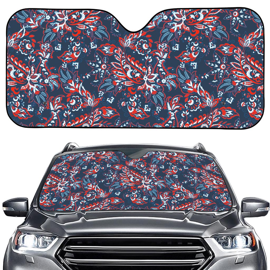 Paisley Floral Bohemian Pattern Print Car Windshield Sun Shade