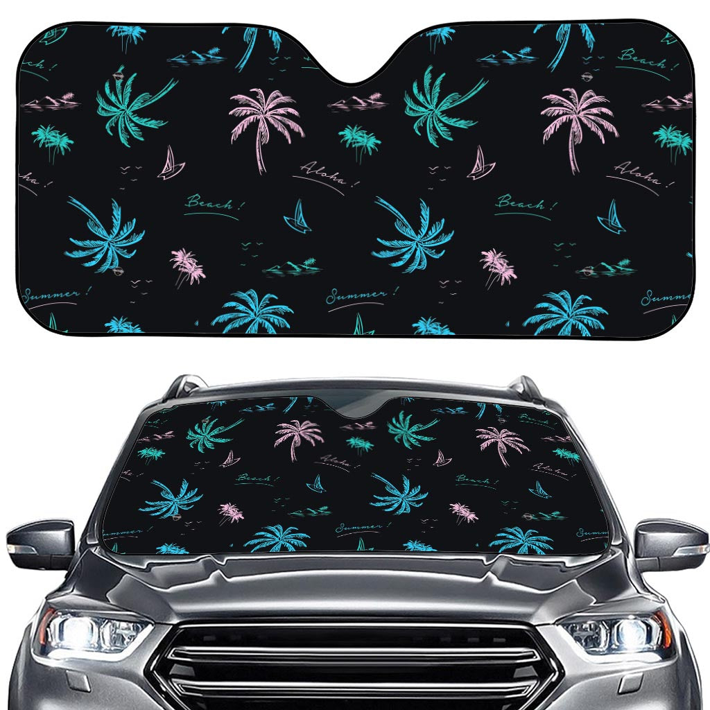 Palm Tree Summer Beach Pattern Print Car Windshield Sun Shade