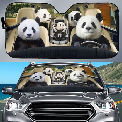 Panda Bear Family Car All Over Printed 3D Sun Shade