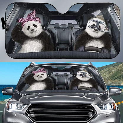 Panda Bears Couple Car All Over Printed 3D Sun Shade
