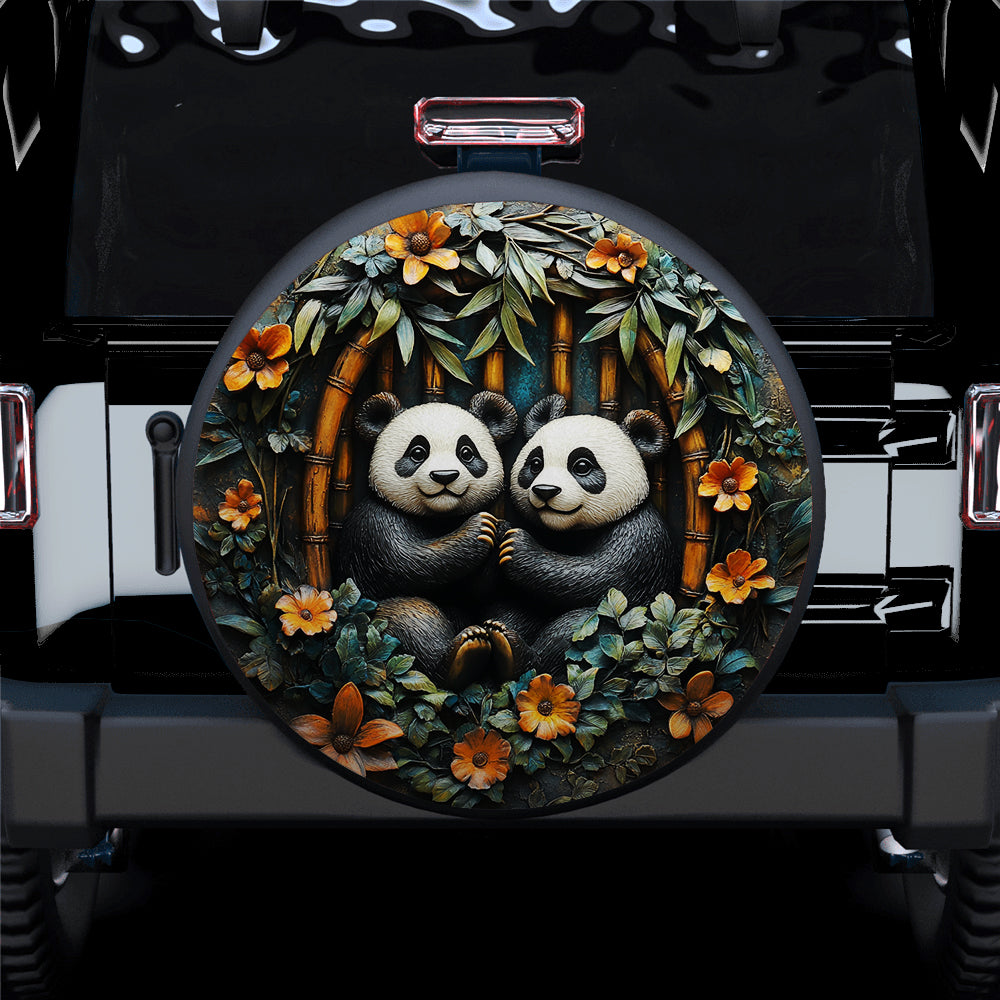 Panda Vintage Metal Plate Bamboo Car Spare Tire Cover