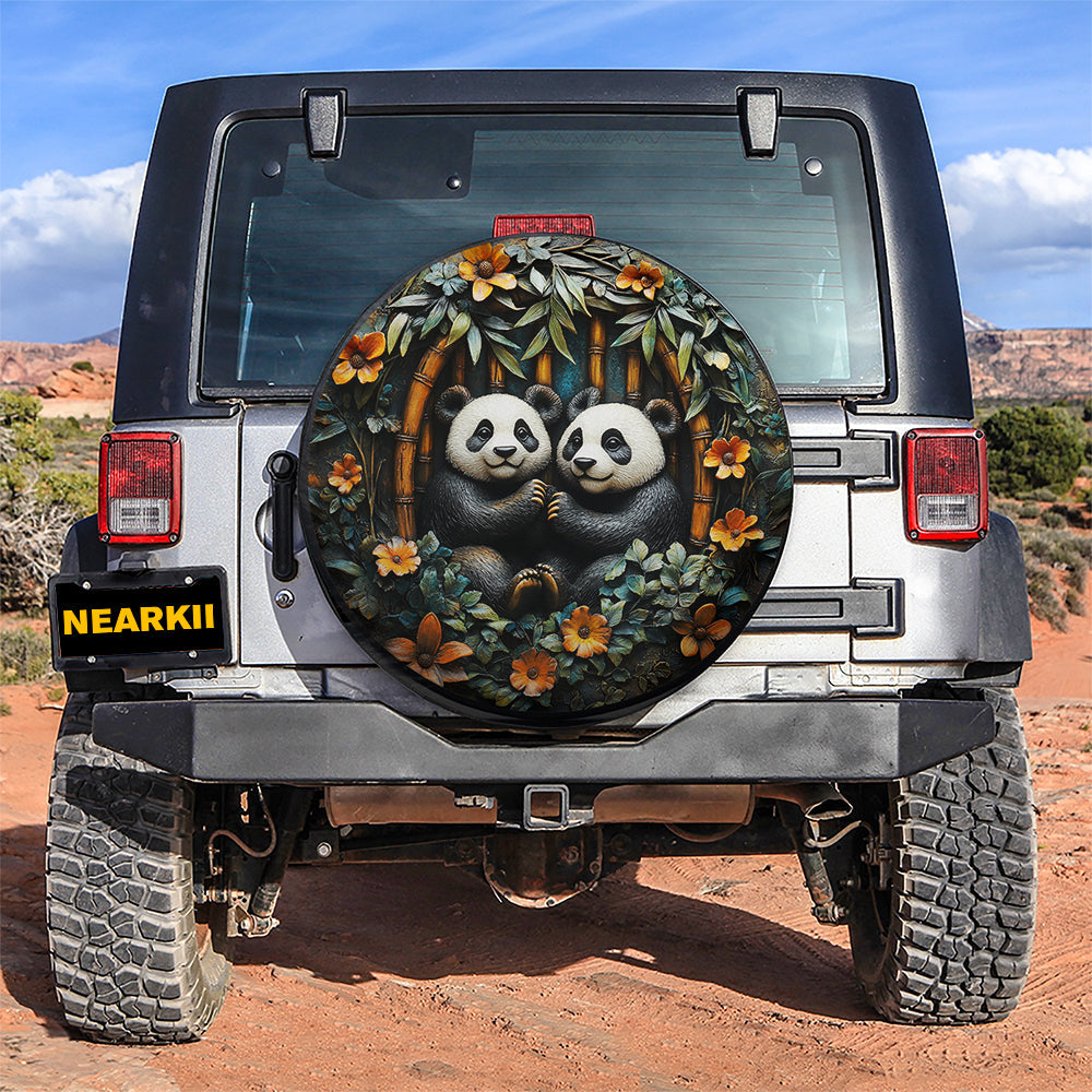 Panda Vintage Metal Plate Bamboo Car Spare Tire Cover