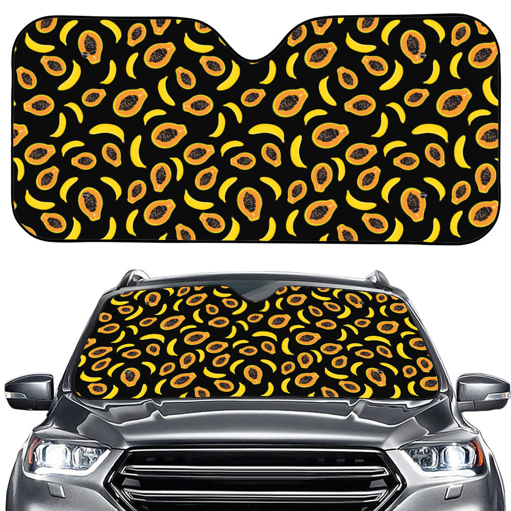 Papaya And Banana Pattern Print Car Windshield Sun Shade