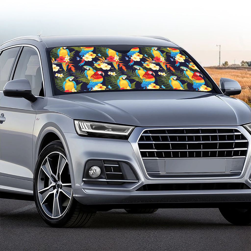 Parrot And Flower Pattern Print Car Windshield Sun Shade