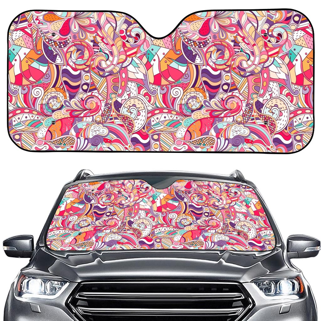 Pastel Bohemian Floral Pattern Print Car Windshield Sun Shade