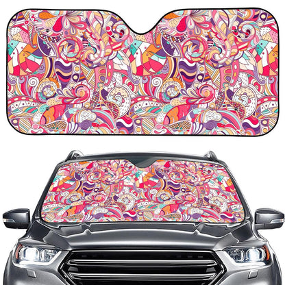 Pastel Bohemian Floral Pattern Print Car Windshield Sun Shade