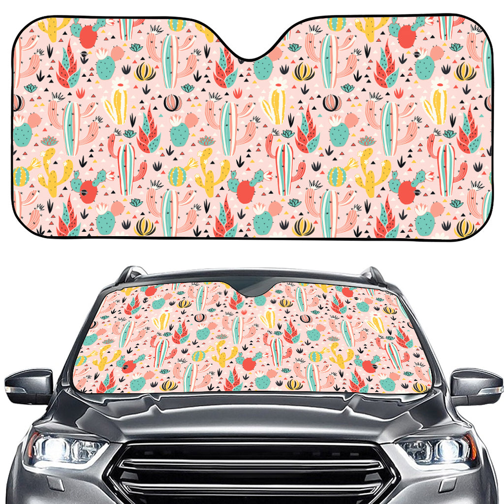 Pastel Cactus And Succulent Print Car Windshield Sun Shade