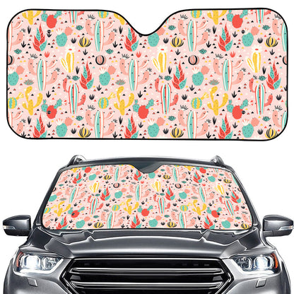 Pastel Cactus And Succulent Print Car Windshield Sun Shade