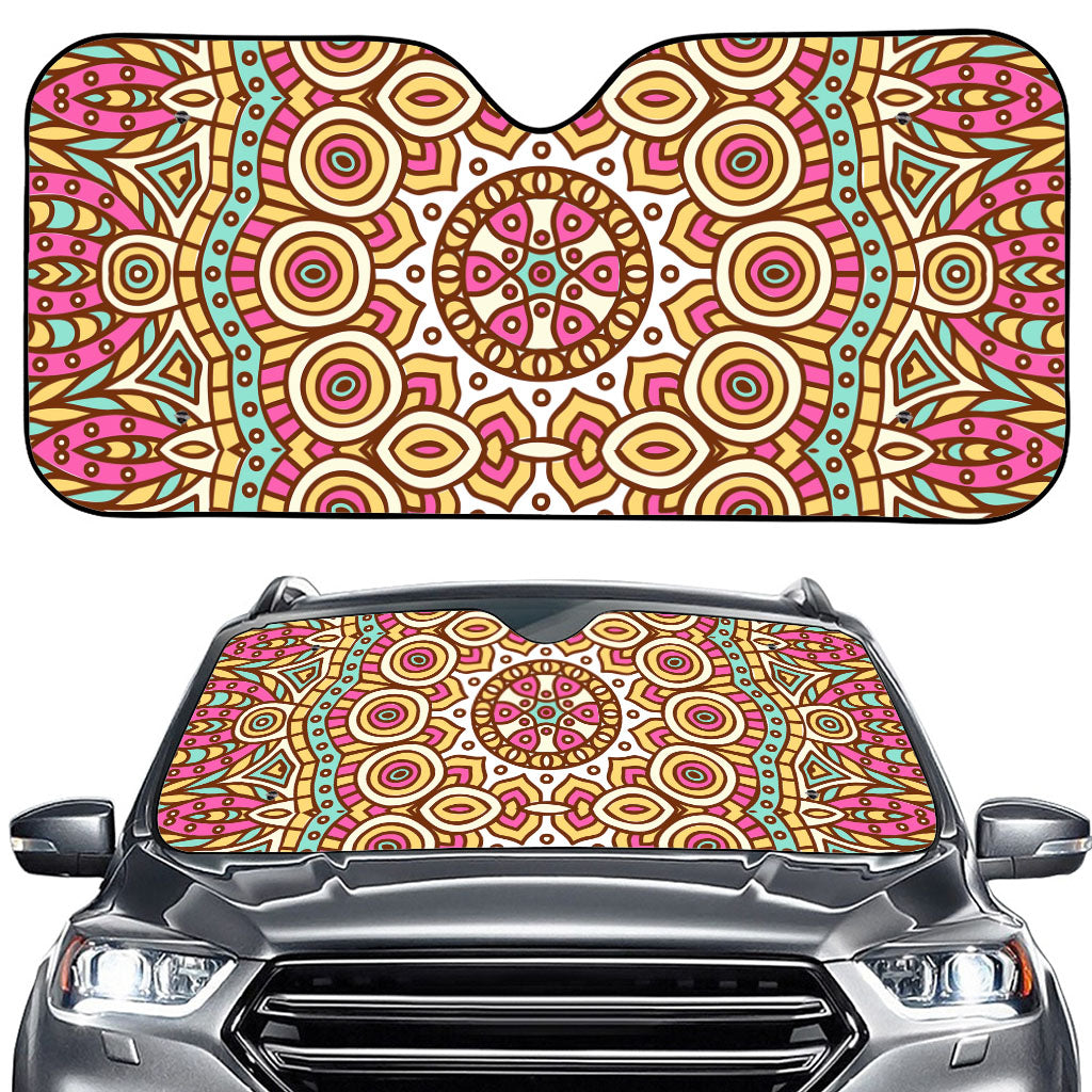Pastel Ethnic Mandala Print Car Windshield Sun Shade