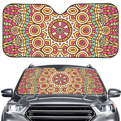 Pastel Ethnic Mandala Print Car Windshield Sun Shade