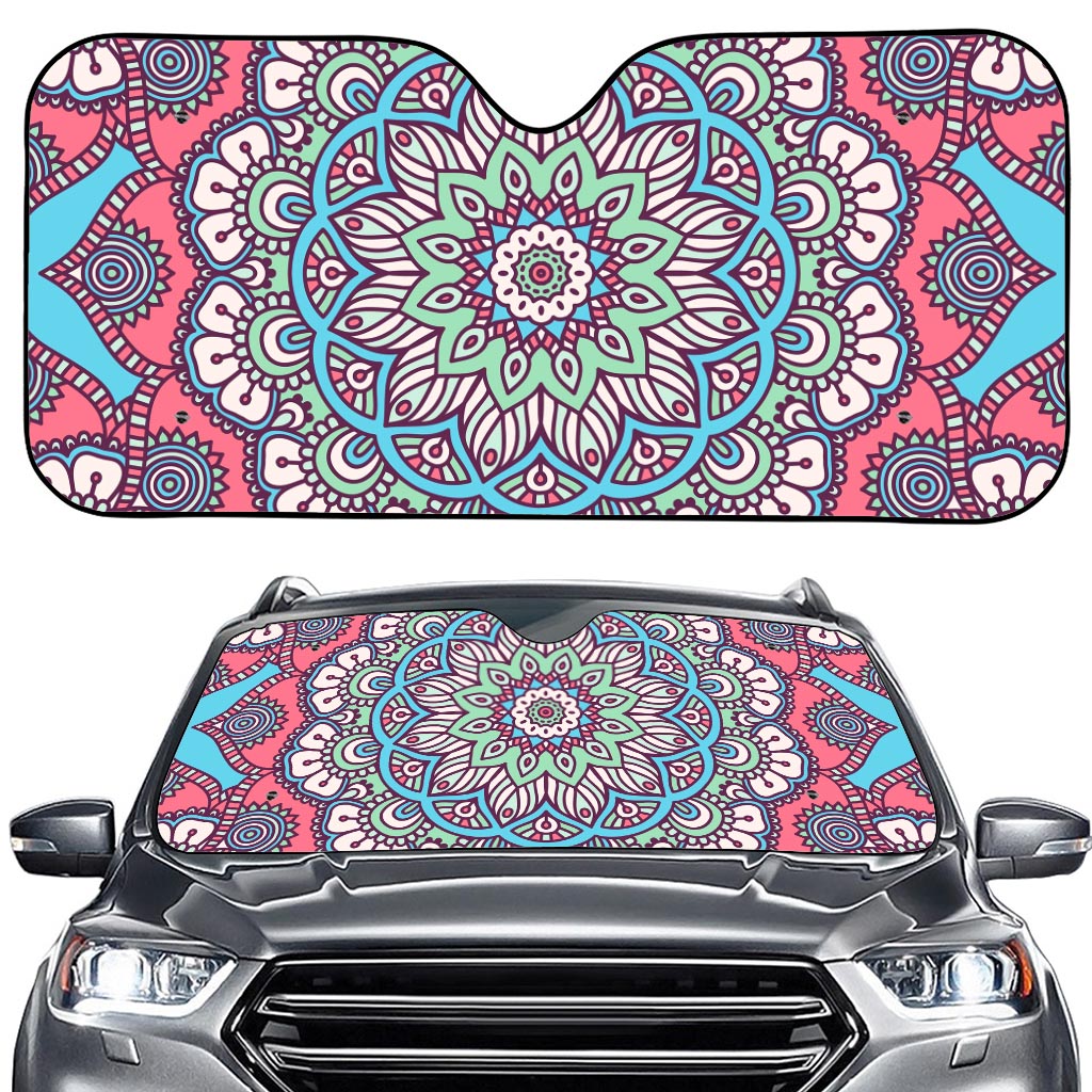 Pastel Mandala Bohemian Pattern Print Car Windshield Sun Shade