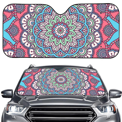 Pastel Mandala Bohemian Pattern Print Car Windshield Sun Shade