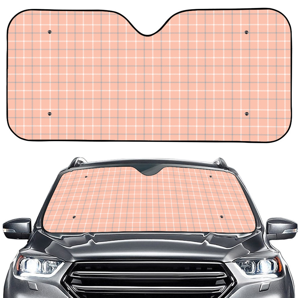 Pastel Orange Tattersall Pattern Print Car Windshield Sun Shade