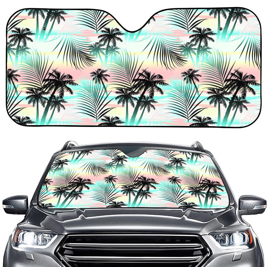 Pastel Palm Tree Pattern Print Car Windshield Sun Shade