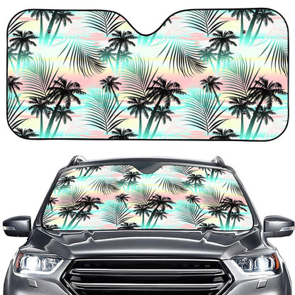 Pastel Palm Tree Pattern Print Car Windshield Sun Shade