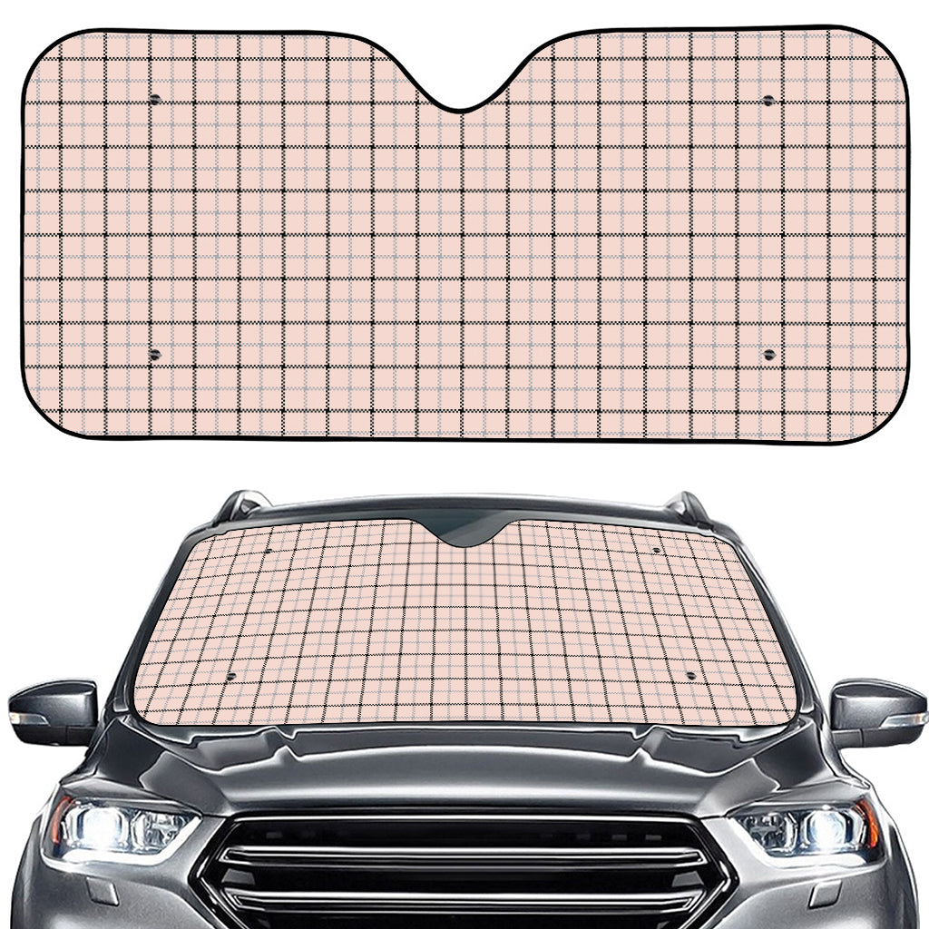 Pastel Pink And Black Tattersall Print Car Windshield Sun Shade
