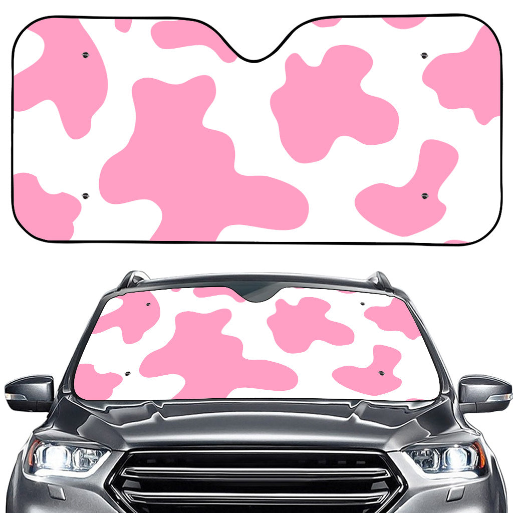 Pastel Pink And White Cow Print Car Windshield Sun Shade