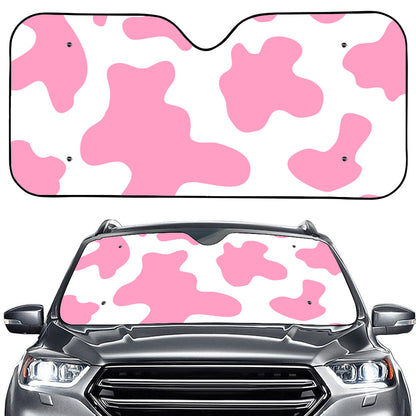 Pastel Pink And White Cow Print Car Windshield Sun Shade