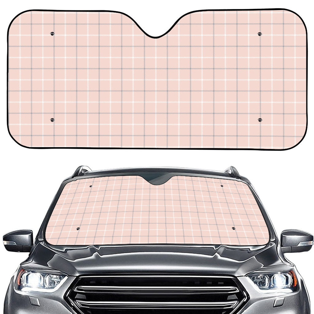 Pastel Pink Tattersall Pattern Print Car Windshield Sun Shade