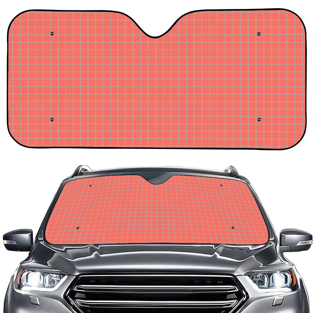 Pastel Red And Grey Tattersall Print Car Windshield Sun Shade