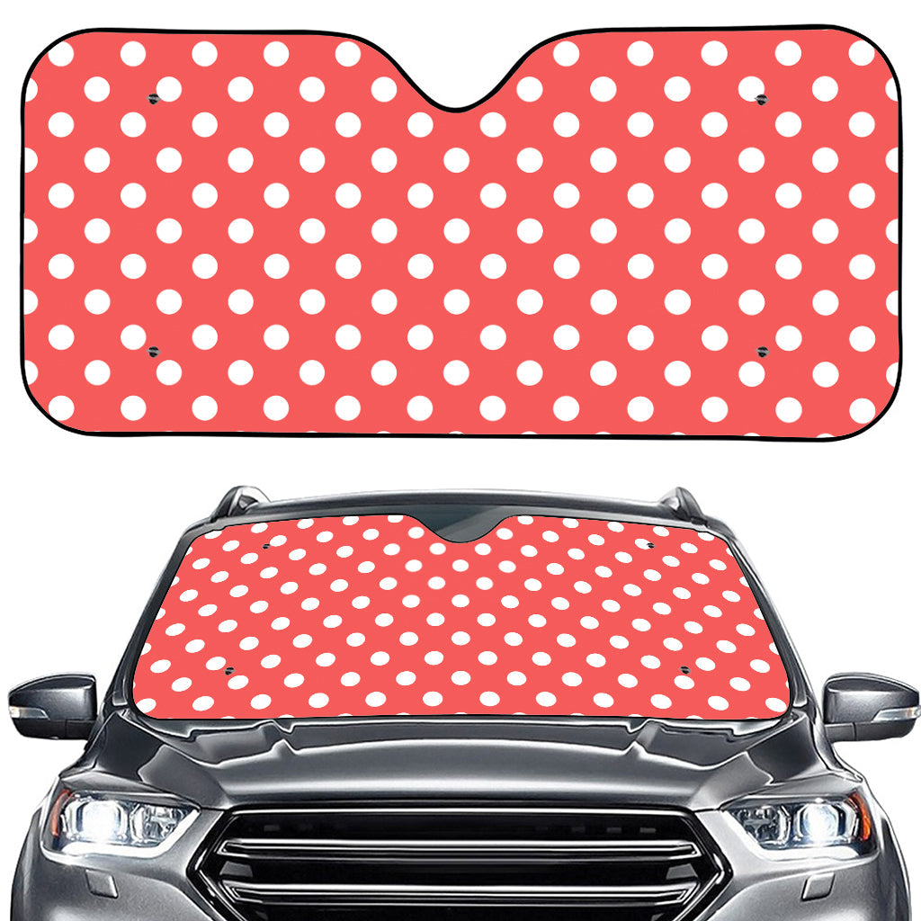Pastel Red And White Polka Dot Print Car Windshield Sun Shade