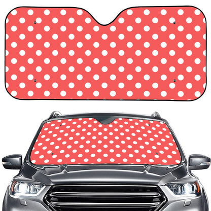 Pastel Red And White Polka Dot Print Car Windshield Sun Shade