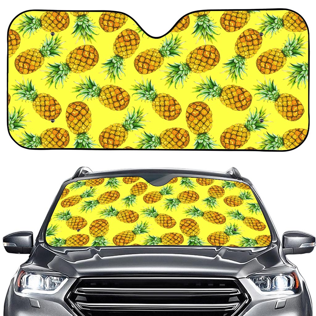 Pastel Yellow Pineapple Pattern Print Car Windshield Sun Shade
