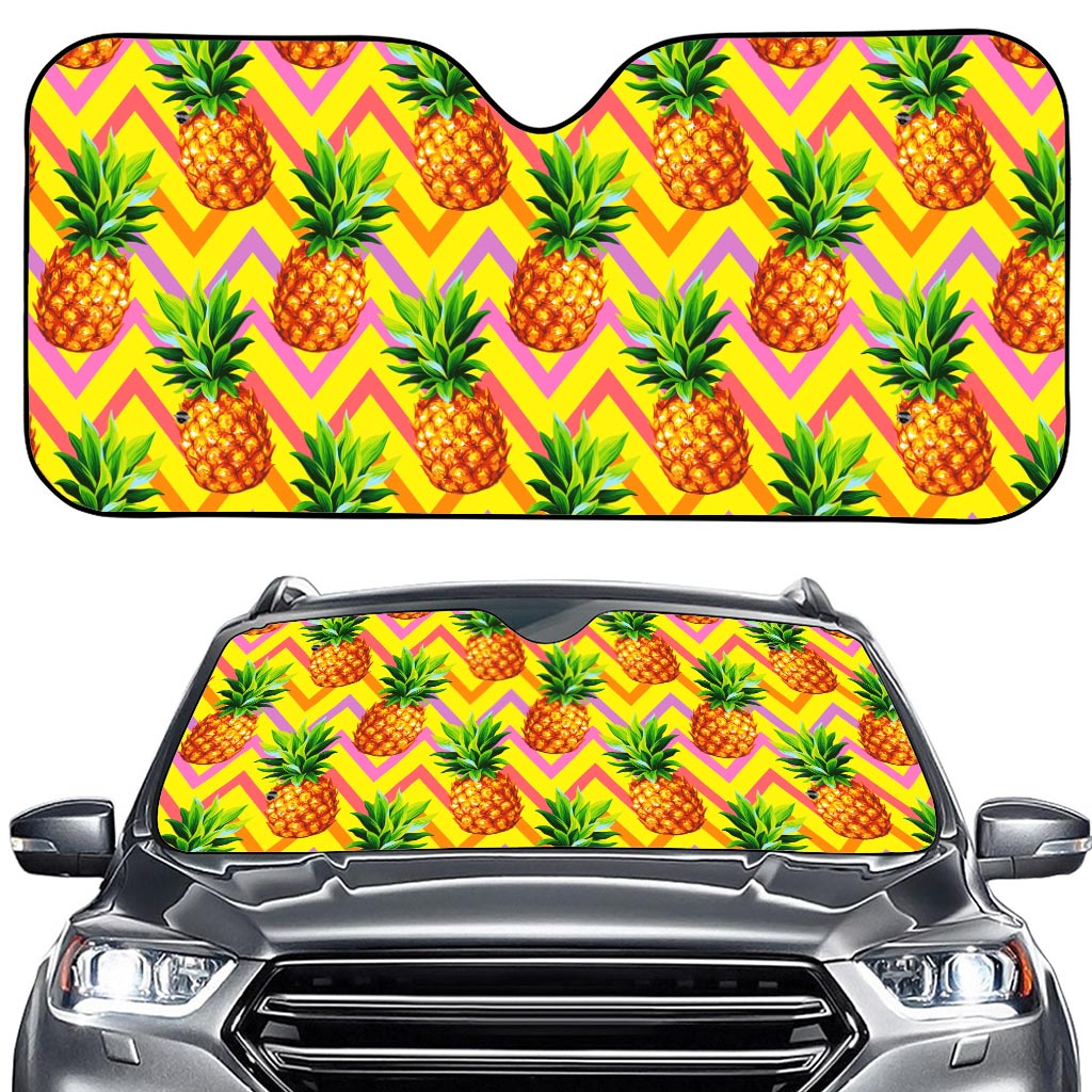 Pastel Zig Zag Pineapple Pattern Print Car Windshield Sun Shade