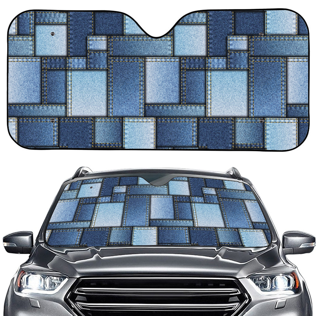 Patchwork Denim Jeans Pattern Print Car Windshield Sun Shade