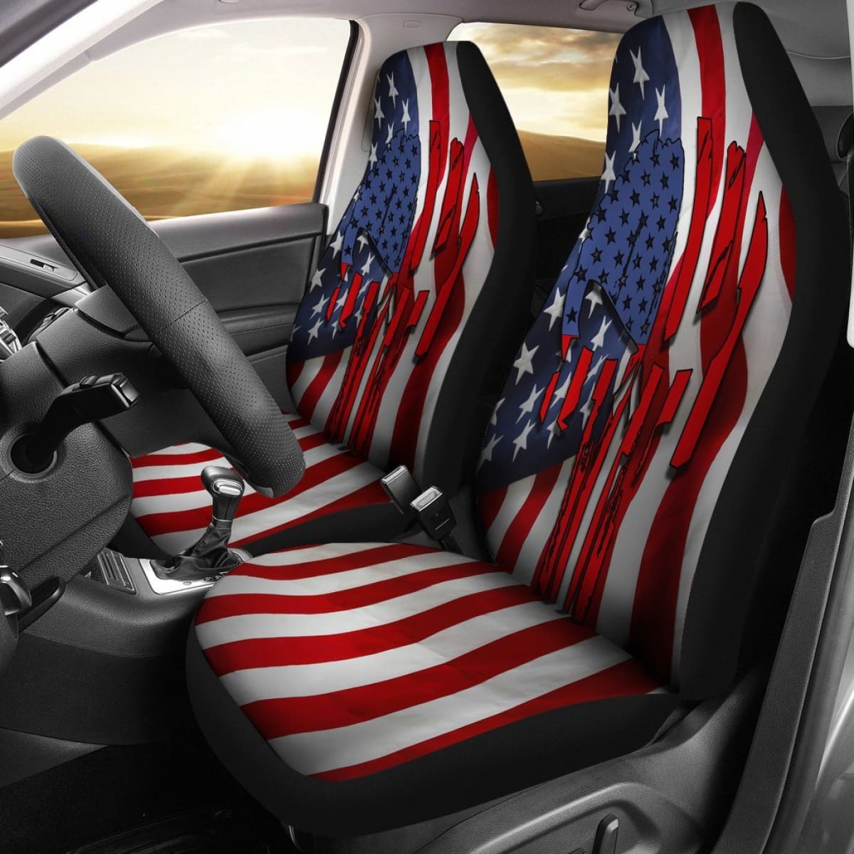 Patriotic Punisher Stars Stripes Car Seat Covers Set Of 2 Universal Fit 234910