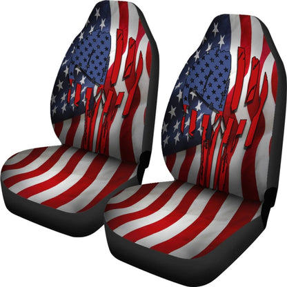 Patriotic Punisher Stars Stripes Car Seat Covers Set Of 2 Universal Fit 234910