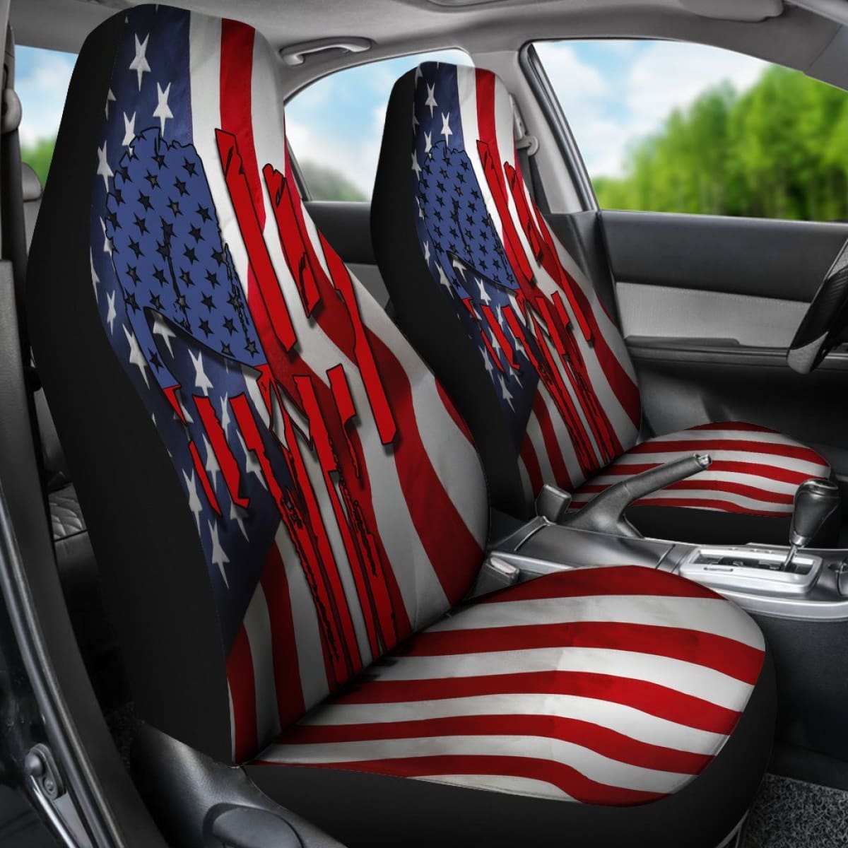 Patriotic Punisher Stars Stripes Car Seat Covers Set Of 2 Universal Fit 234910