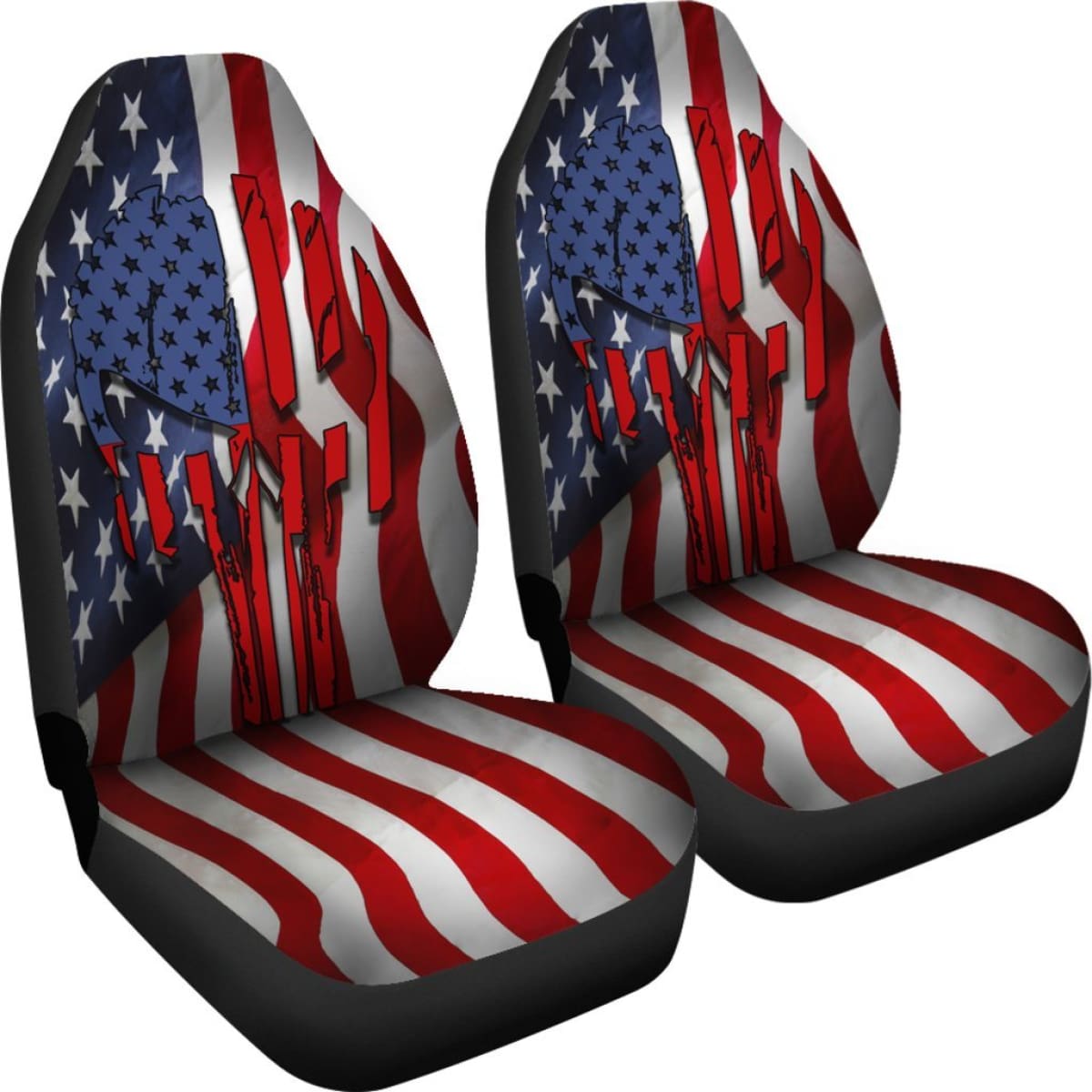 Patriotic Punisher Stars Stripes Car Seat Covers Set Of 2 Universal Fit 234910
