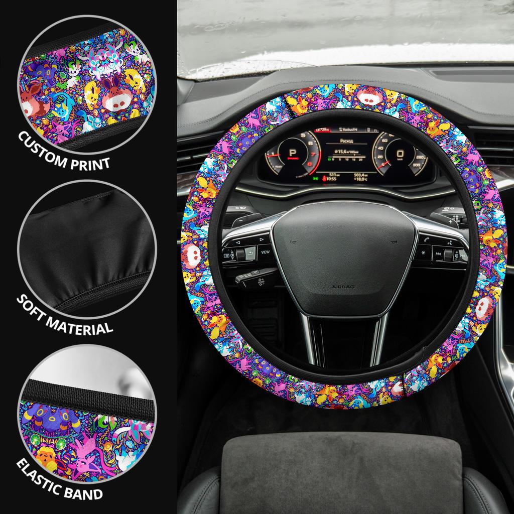 Pattern Eevee Evoulution Color Car Steering Wheel Cover