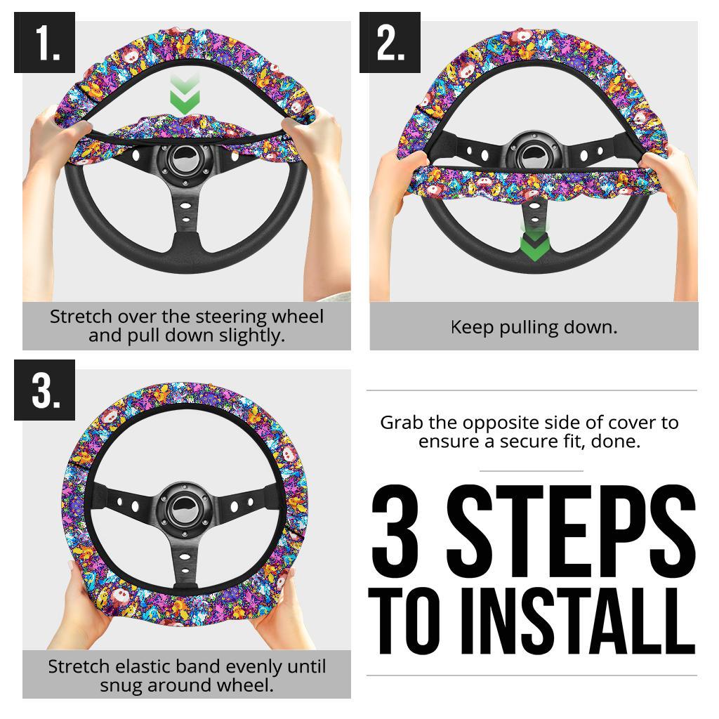 Pattern Eevee Evoulution Color Car Steering Wheel Cover