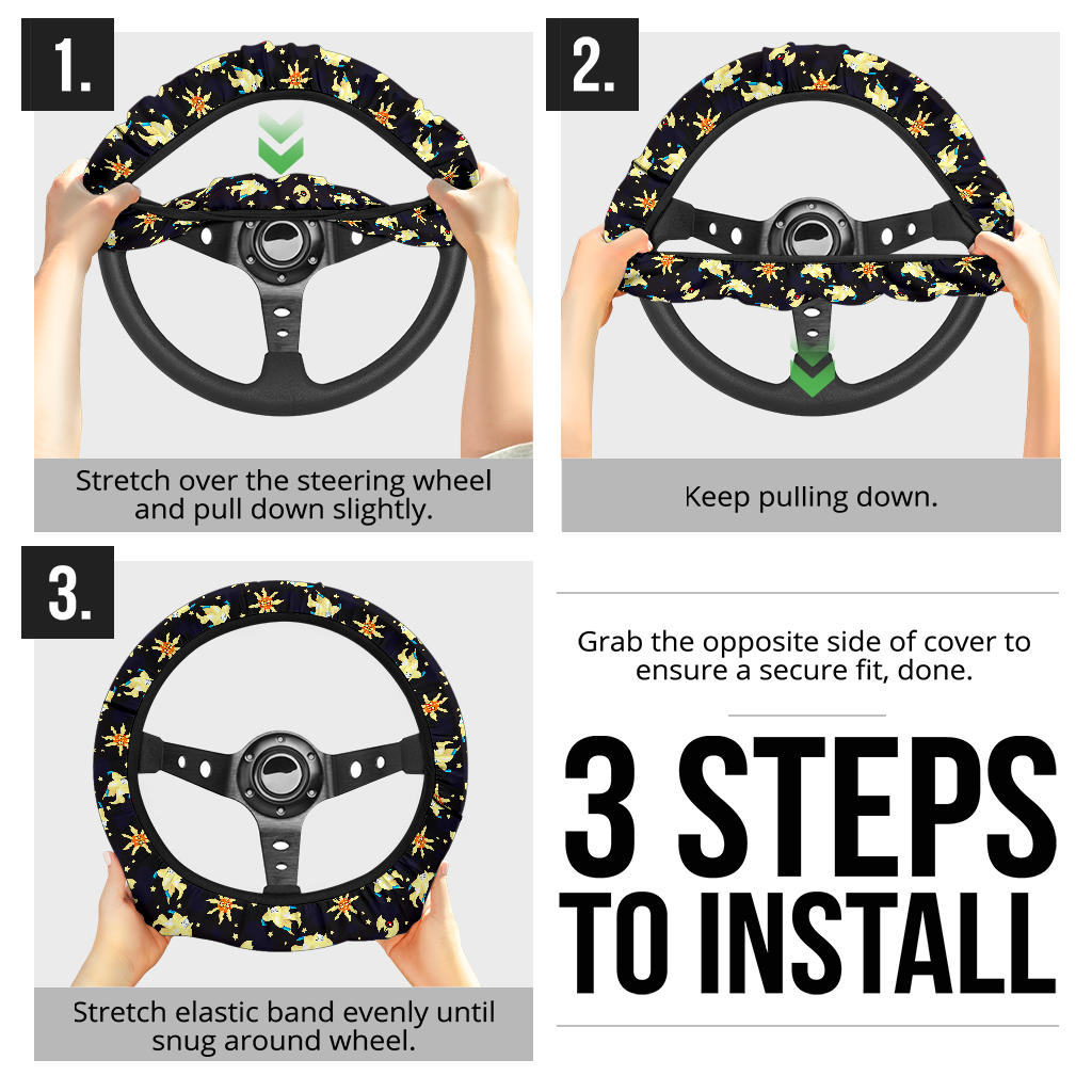 Pattern Sun Moon Christmas Premium Custom Car Steering Wheel Cover