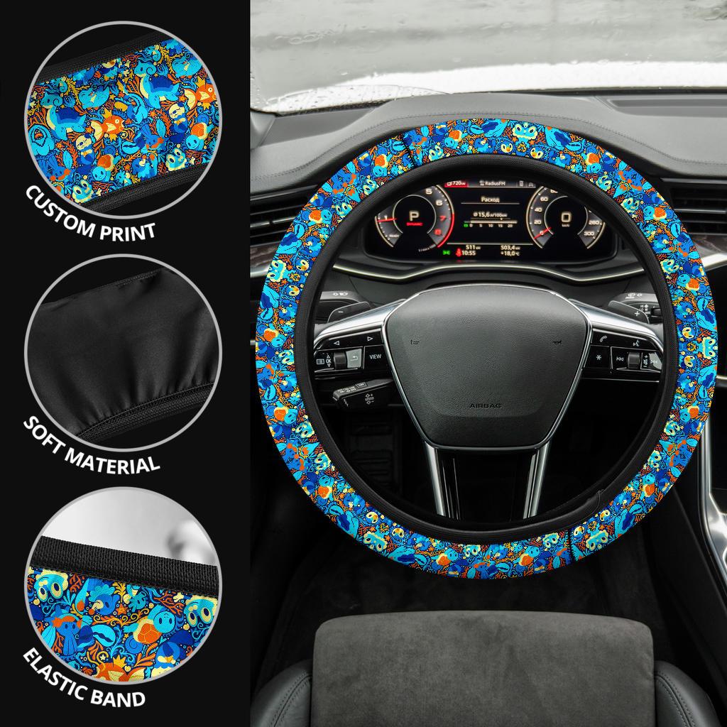 Pattern Water Blue Car Steering Wheel Cover