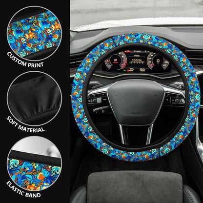 Pattern Water Blue Car Steering Wheel Cover