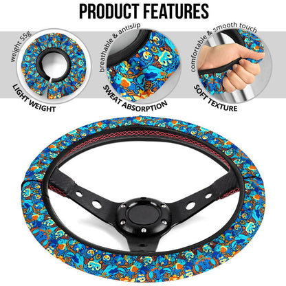Pattern Water Blue Car Steering Wheel Cover