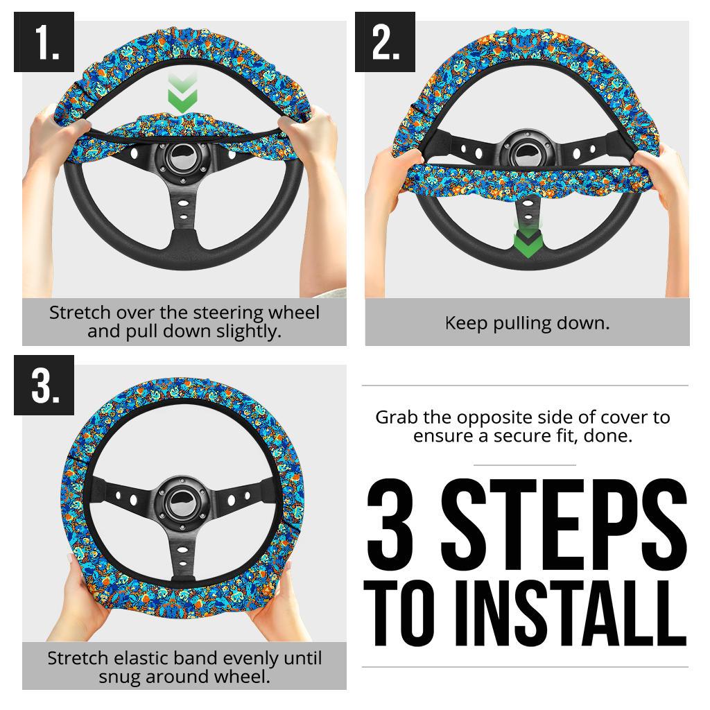 Pattern Water Blue Car Steering Wheel Cover
